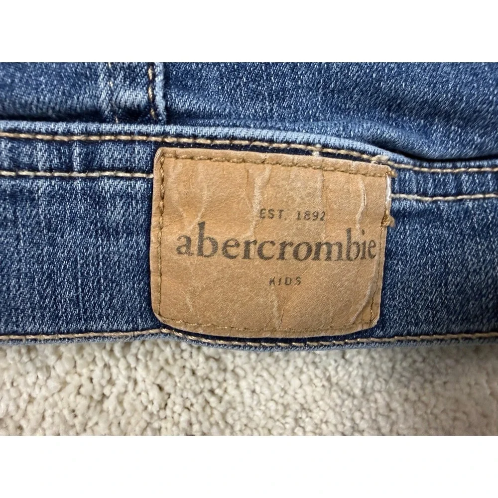 ABERCROMBIE Girls Size 9/10 Hooded Lined Blue Denim Trucker Jean Jacket #1522